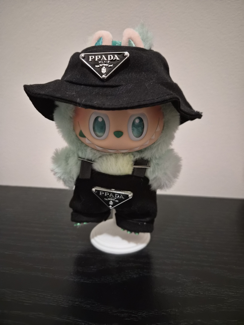 Labubu Green Plush Reptile Plush Toy with Black Hat and Overalls